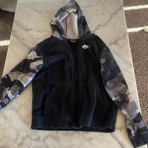 Nike- size: large, color: black and grey, condition: slightly used, zip up.